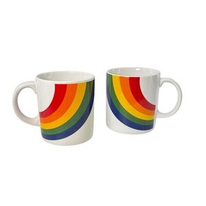 Vintage 80’s FTD Rainbow-Striped Ceramic Collectible Coffee Tea Mug Cup Set of 2